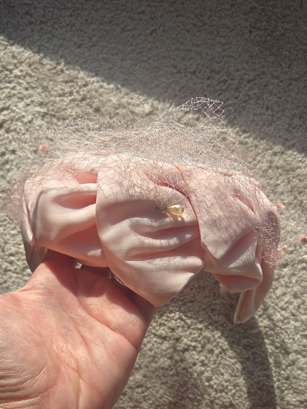 Vintage Union Made 1950's-1960's Pink Hat with Veil and Pin